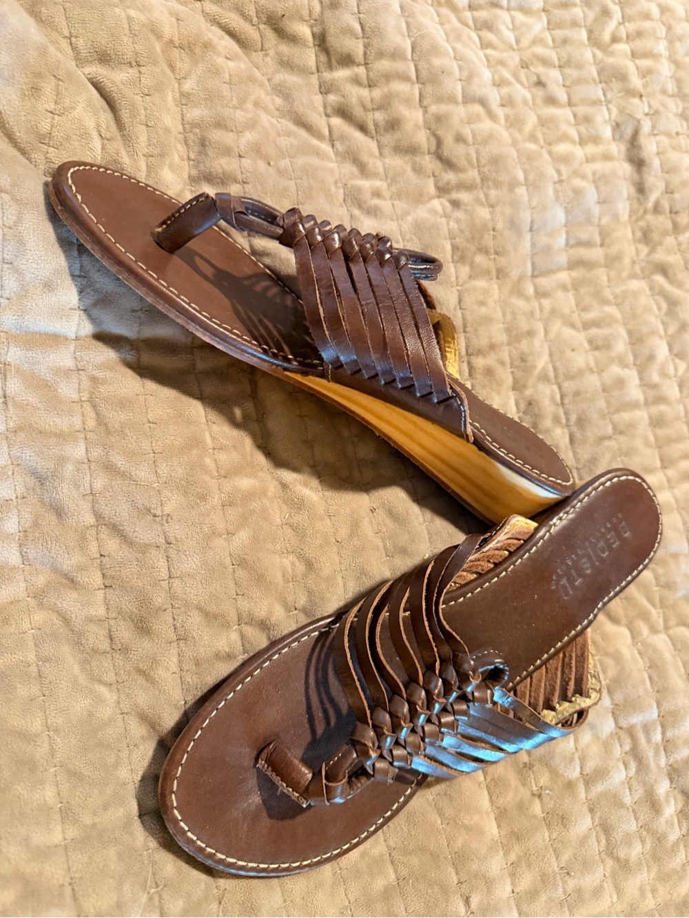Bed Stu Brown Woven Leather Toe-Loop Sandals